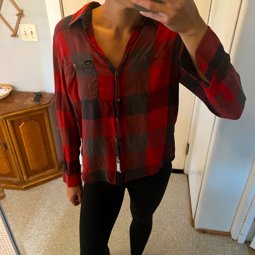 Hurley Red and Black Plaid Button-Up Shirt